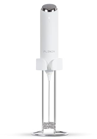 Flendy Wiederaufladbarer Hand Milchaufschäumer Stab, Aufschäumer Stab mit USB-C Ladehalterung, Mini Milchaufschäumer elektrisch Stab Aufladbar für Kaffee, Matcha, Proteinshake, usw.