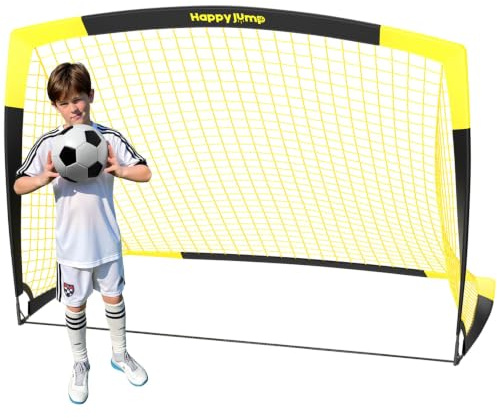 Happy Jump Pop-Up Fußballtor – Faltbar für Kinder & Erwachsene | 1 oder 2 Tore: 120x90 / 152x110 / 213x152 cm | Optional mit Ball, Pumpe, Hütchen & Zielscheibe | Für Garten & Geschenk