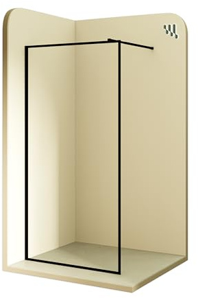 MOMENTS OF GLASS Duschabtrennung Walk In Gianna 140x200 cm Duschwand Dusche 8mm STARK aus DURCHSICHTIGEM NANO ESG Sicherheitsglas, Rahmen aus schwarzem Aluminium und Stabilisationsstange in Schwarz