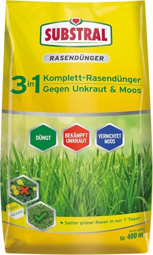 Substral 3in1 Komplettrasendünger, 14 kg für 400m² Rasenfläche, mit Unkrautvernichter und Moosvernichter