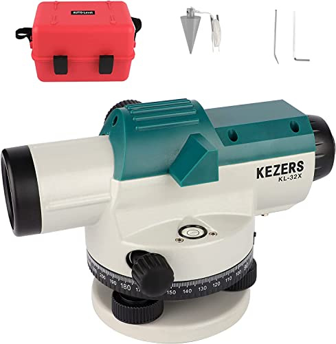 KEZERS Optisches Nivelliergerät, 32-Fache Vergrößerung mit Selbstnivellierendem Magnetisch Gedämpftem Kompensator, Arbeitsbereich bis zu 120 m, im Transportkoffer - KL-32X