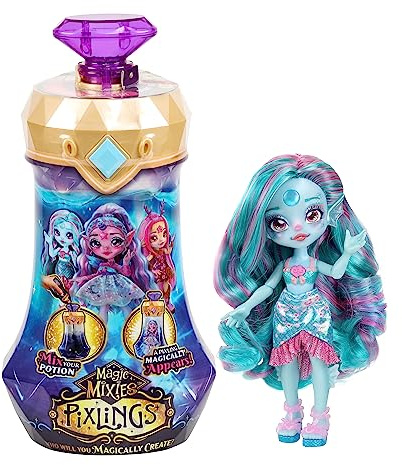 Magic Mixies Pixlings Puppe Marena im Meerjungfrauen-Look: Magische Enthüllung der wunderschönen, detailreichen 16,5 cm großen Pixlings-Puppe in Einer Zaubertrank-Flasche