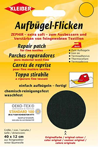 Kleiber 40 x 12 cm Ausbesserungsflicken für feine Strickwaren aus Baumwolle zum Aufbügeln, schwarz