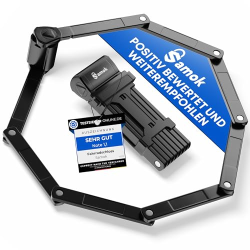 Samok® Fahrradschloss Faltschloss 120cm lang inkl. Halterung - Fahrrad Stahl Schloss faltbar mit Schlüssel - HOHE SICHERHEIT LEVEL 10 - Radschloss Diebstahlsicher E-Bike, Rennrad & MTB-Bike Lock