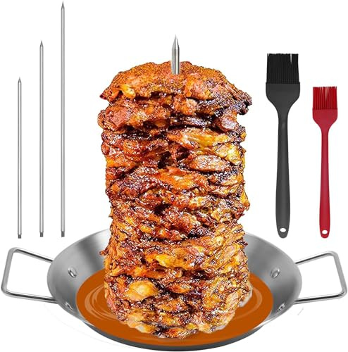 Vertikaler Fleischspieß, Edelstahl, vertikaler Grillrost mit 2 Bürsten und 3 abnehmbaren Größen (20,3 cm, 25,4 cm und 30,5 cm)