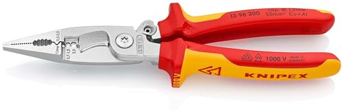KNIPEX Elektro-Installationszange, VDE, Öffnungsfeder, Kabelschneiden, Abisolieren, Crimpen von Aderendhülsen, Greifen, Biegen, Multitool, 13 96 200
