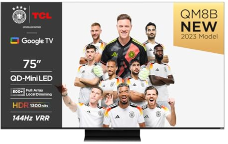 TCL 75QM8B Fernseher MiniLED 75 Zoll, QLED, 144Hz, 4K HDR Premium 1300nits, Google TV, Dolby Atmos, Onkyo, Game Master Pro 2.0
