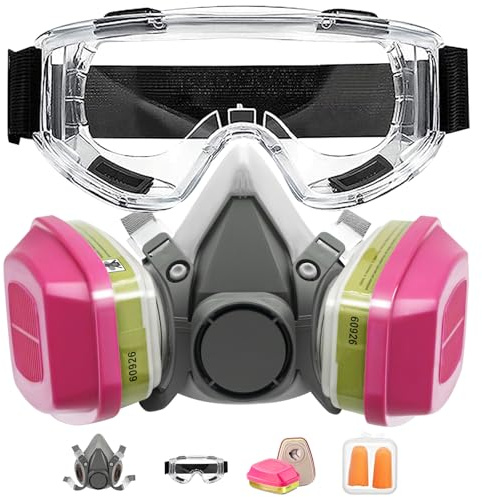 Matlarn Professionelle Wiederverwendbare Atemschutzmaske mit Filter, Halbgesichts Staubmaske mit Schutzbrille, Gasmaske Atemschutzmaske für Malerei, Chemie, Organische Dämpfe, Schweißen, Polieren
