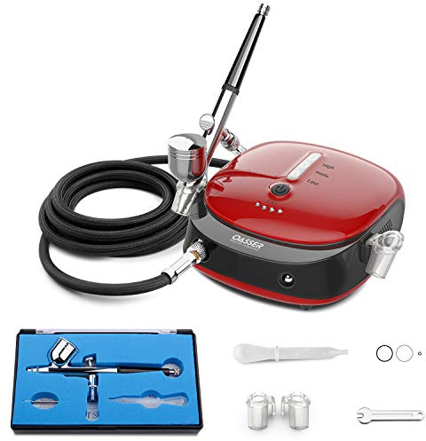 Oasser Airbrush Set Kompressor Dual Action 3 Modi wiederaufladbarer 1000mAh Akku 0,3mm Düse 7CC Tasse Airbrush Pistole für Modell Kosmetik Lackierung Rot