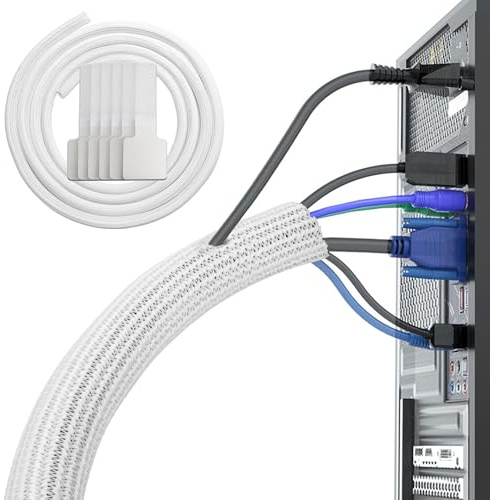 Kabelschlauch weiß(Länge 3m, Durchmesser 12 bis 20mm erweiterbar), selbstschließend kabelschutz für Usb Kabel Stromkabel Audio Video Kabel verstec, Kabelschutzschlauch Schutz vor kauenden Haustieren