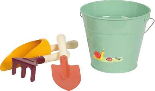 small Foot Handschaufel-Set mit Eimer „Tiny Garden“, Garten- und Sandspielzeug aus Holz und Metall, für Kinder ab 3 Jahren, 12665