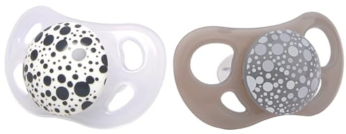 Twistshake Baby-Schnuller – 2er-Pack | Kieferorthopädische Form | Ultraleicht | Weicher Silikonsauger | BPA-frei | Geeignet für Babys ab 6 Monaten | Grau Weiß