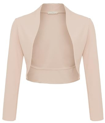 DANAEST Damen Langarm Bolero Festlich Strickjacke Schulterjacke Kurz Top (704), Grösse:S, Farbe:Beige