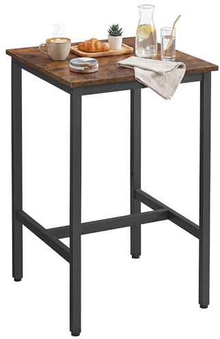 VASAGLE Bartisch, Stehtisch, Küchentisch, hoch, mit Stahlgestell, 60 x 60 x 92 cm, einfache Montage, für Küche, Wohnzimmer, Industrie-Design, vintagebraun-schwarz LBT25X