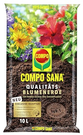 COMPO SANA Qualitäts-Blumenerde mit 12 Wochen Dünger für alle Zimmer-, Balkon- und Gartenpflanzen 10 l