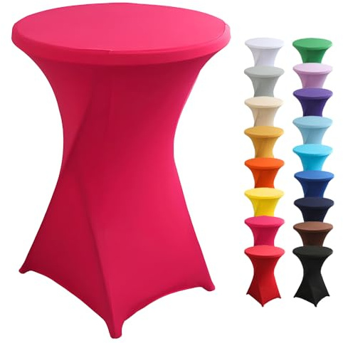 Highdi Stretch Stehtischhusse, Stehtisch Hussen Ø 60 / Ø 80 cm, Verstärkung im Fußbereich und Viele Farben Waschbar für Runden Tisch Hochzeit Bankett Tischdekoration (Rosarot, 80x110cm)