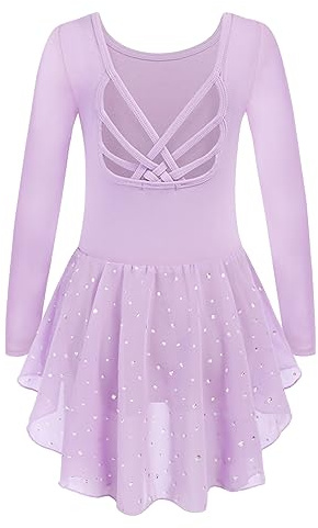 Arshiner Ballettkleidung Mädchen Ballettkleid Langarm Rückenfrei Baumwolle | Kinder Ballett Tanzkleid,Ballettanzug,Tanzbody mit Tutu,Ballerina Kostüm 2-10 Jahre