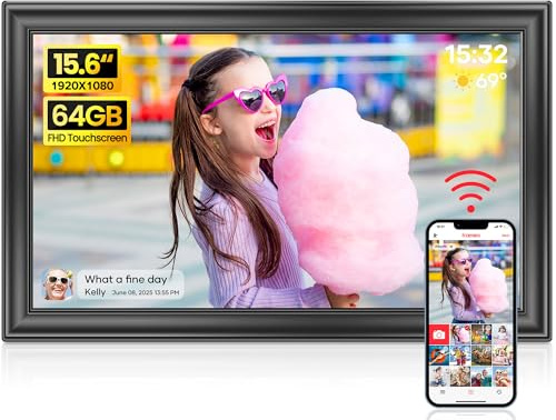 64GB FRAMEO 15,6 Zoll Digitaler Bilderrahmen - 1920 * 1080P FHD IPS Touchscreen Digitale Bilderrahmen, Auto Rotation Elektronischer Fotorahmen, Teilen Sie Fotos/Videos Sofort