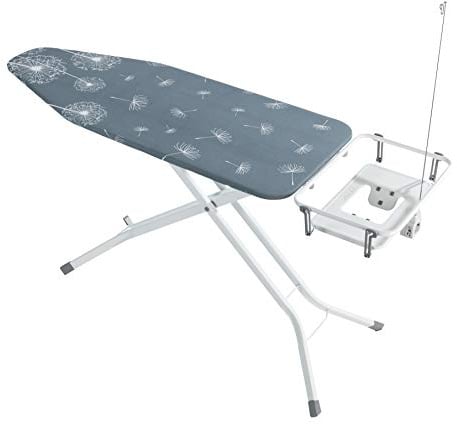 WENKO Bügeltisch Mod. Professional extra breites Bügelbrett mit großer absenkbarer Ablage für Dampfbügeleisen und Steckdose Metall 130 x 98 cm Weiß Grau