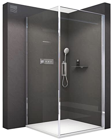 Bernstein Duschkabine ESG-Glas Duschabtrennung EX416S mit Nano, Eck-Dusche mit Hebe-Senk-Mechanismus, flexible Montage der Duschtür, Duschwand mit Drehtür, 100 x 100 x 195 cm, ohne Duschtasse