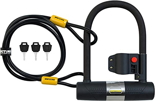 SIGTUNA Fahrradschloss - 16 mm Schweres Fahrrad Bügelschloss mit 1,2m Kabel fürs Rennrad, Mountainbike, E-Bike, Klapprad mit Halterung, 3 Schlüssel, Gelb