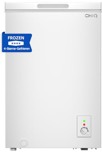 CHiQ Gefriertruhe 99 L, Schnelleinfrierfunktion, mit LED｜54,5 x 47,6 x 83,5 cm, leises 39 dB, Hubtor｜4-Sterne-Gefrieren, -24°c, Freistehend Tischgefrierschrank für Garagen, Gewerbeflächen, Weiß