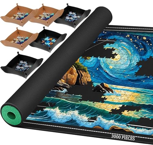 REKGO Puzzlematte 3000 2000 1500 1000 Teile, Puzzle Matte Roll, Puzzleunterlage Puzzlemappe Puzzlerolle Mat Storage Accessories für Erwachsene, Jigsaw Puzzle Mat Roll Up.