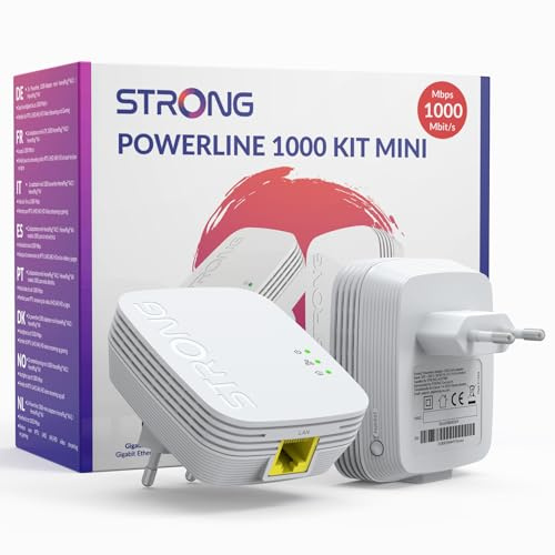 STRONG - Powerline 1000 Set Mini - 2 Powerline-Adapter 1000 Mbps - Highspeed-Internetzugang - 300 m Reichweite - Für alle Boxen/Router - LAN-Anschluss - Plug & Play-Installation - weiß