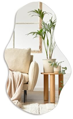 PERFNIQUE Asymmetrischer Spiegel 86 x 52 cm, Unregelmäßiger Wandspiegel, Großes Modernes Dekorativ für Wohnzimmer, Badezimmer, Schlafzimmer, Eingangsbereich, Wolkenspiegel, Rahmenloser (86 x 52 cm)