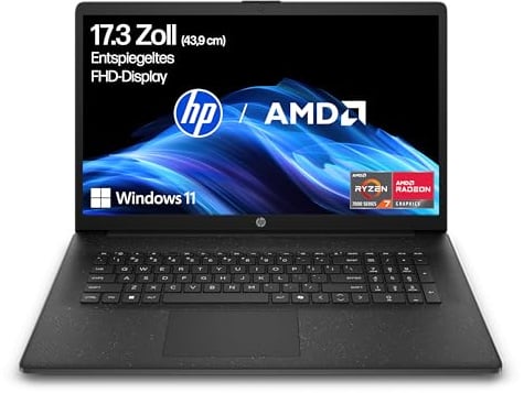 HP Laptop mit 17,3" FHD Display, AMD Ryzen 7 7730U, 16 GB DDR4 RAM, 512 GB SSD, AMD Radeon-Grafik, Windows 11, QWERTZ, Schwarz inkl. 25 GB Dropbox-Speicher für 12 Monate