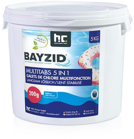 BAYZID Chlor Multitabs 5 in 1-200g Chlortabletten für Pool - 5kg - 5-Phasen Pflege & Reinigung - Made in Europe - Für kristallklares Poolwasser