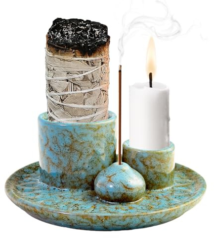 4-In-1 Keramik Räucherschale, Räucherstäbchenhalter für jedes Räucherwerk | Weihrauchhalter für Palo Santo, Weißer Salbei & Kerzen, Ideal für Home Decor, Meditation & Yoga