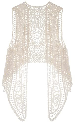 SATINIOR Boho Hippie Häkeln Weste Offene Hohl Spitze Drapiert Hippie Weste Cardigan Damen Irregular Ärmellos Weste