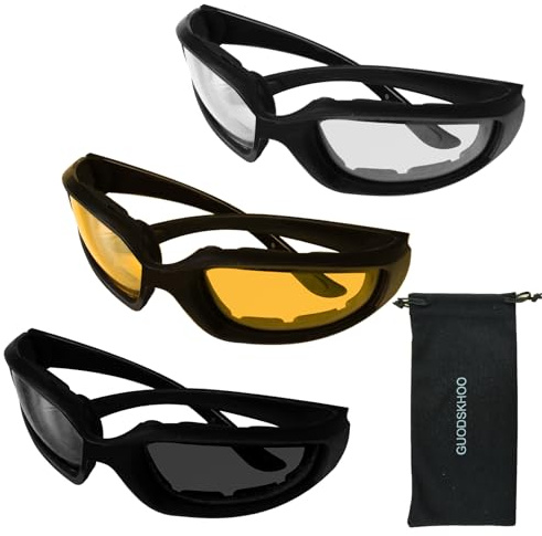 GUODSKHOO Fahrrad-Sonnenbrille für Damen und Herren, winddicht, Nachtsicht, 3 Stück (grau/klar/gelb)