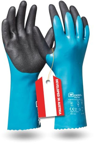 Gebol Grip Tech, 1 Paar Chemikalienbeständige Nitrilhandschuhe, Nitril-PVC-Mischung, Putzhandschuhe für Industrie & Werkstatt, Nylon-Futter, für Herren, Gr. L/9