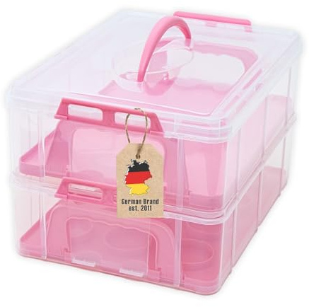 INTIRILIFE Transportbox Behälter für Kuchen und Cupcakes 2 Etagen aus Kunststoff in Pink - 36.1 x 26.1 x 21.2 cm - Transportbehälter für Muffins Kuchenbox