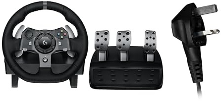 Logitech G920 Driving Force Gaming Rennlenkrad, Zweimotoriges Force Feedback, 900° Lenkbereich, Verstellbare Edelstahl Bodenpedale, für Xbox Series X|S, Xbox One/PC/Mac, UK-Stecker, Schwarz