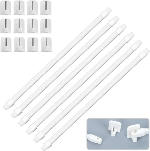ALLBASA Gardinenstange, Vitragestangen mit Selbstklebehaken Ausziehbar, Verstellbar für Fenster (6 Stück 30-50 cm + Haken)
