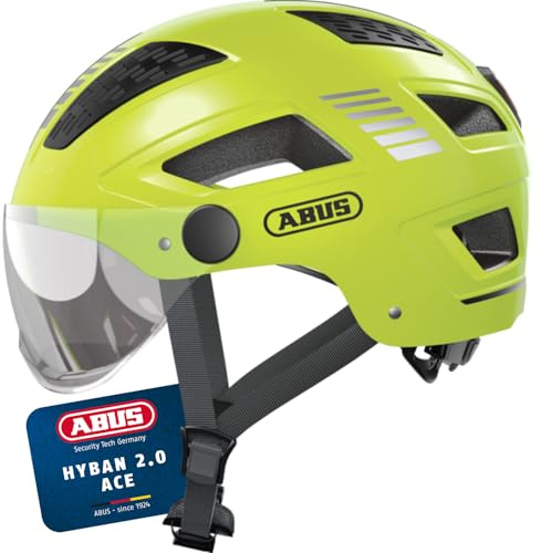 ABUS Stadthelm Hyban 2.0 ACE - Fahrradhelm mit Visier, Licht und ABS-Hartschale - für Damen und Herren - Gelb, Größe M​, M (52-58 cm)