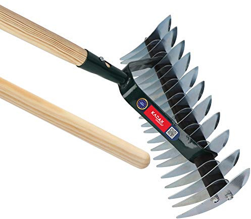 KADAX Schneidrechen aus hochwertigem Stahl, zweiseitigen Bodenbelüfter, Rasenlüfter, manueller Vertikutierer mit 37 cm Arbeitsbreite, Kultivator (Mit Stiel)