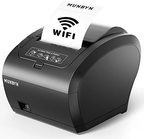 MUNBYN Thermodrucker Bondrukcer P047 mit Einzel-USB-Anschluss, 80mm POS-Drucker, WiFi Thermodirektdrucker kompatibel mit Android Windows PC Chromebook (USB/WiFi-Anschluss)