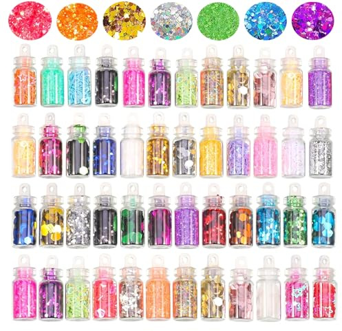 NVTRSD 48 Farben Glitzer Basteln Glitzerpulver, Glitter Bastelglitzer Glitzer Set Glitzer Schminke, Glitzerpulver Zum Basteln Für Make-up, Karten, Nagelkunst, Party, DIY, Musik Festival