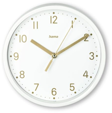 Hama Tischuhr Uhr ohne Tickgeräusche, analog, kleine Standuhr | Quarzuhr zum Aufstellen in weiß, Standfuß ausklappbar, auch als Wanduhr zum Hinhängen geeignet, dezentes, modernes Design