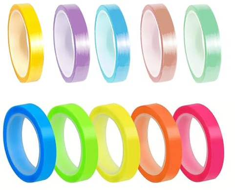 EUZUXU 10 Rollen Haftnotizen, Haftnotizen Tabs, Transparente Notizzettel Textmarker-Klebeband, Sticky Notes Page Marker Beschreibbar für Annotieren Bücher(6mm x 5m)