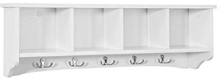 SoBuy® FRG48-L-W Wandgarderobe Wandhaken Hängeregal Badezimmerschrank mit 5 Haken weiß, B 72cm