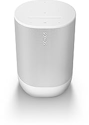Sonos Move 2 | Tragbarer WLAN Speaker mit WLAN, Bluetooth, kompatibel mit Amazon Alexa, mindestens 24 Stunden Akkulaufzeit und kabelloser Ladestation - Weiß