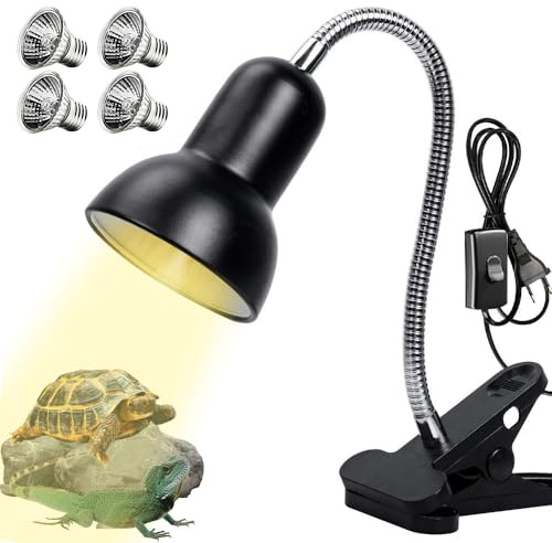 WDKXCN Terrarium Lampe, Schildkröte Wärmelampe e27 mit 4 Uva UVB Basking Spot GlüHbirnen,UV Lampe Schildkröte mit Clip E27, Reptilien Wärmelampes für Aquarium-Tiere,Eidechsen,Schlan