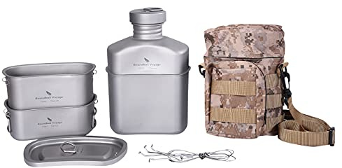 Boundless Voyage Titanium Militärkantine mit Tarnbeutel Große Kapazität Nierenförmiges Camping Pot Pan Set mit Deckel und Hängekette Ti15158B