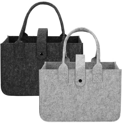 Huiguli 2 Stück Filztasche Einkaufstasche, 30x20x18cm XL Filz Henkeltasche, Faltbar Filztaschen Shopper, Tragetasche Filz zur Einkaufen, Ausgehen, Aufbewahrung, Reisen, Picknick