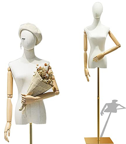 HIYOUGO Schaufensterpuppe, Weiblich Schneiderpuppe mit goldenem Sockel | Schneiderbüste mit Verstellbarer, Höhe Damenbüste, Mannequin Kleiderpuppe Torso, Weibliche Büste Kleid Ausstellungsstand